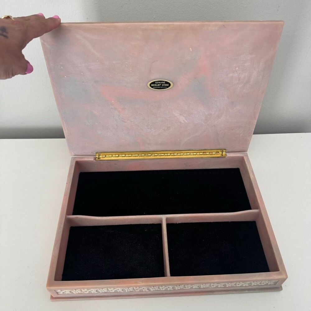 Vtg Hand Carved Stone Decorative Jewelry Box Ornate Peacock Floral Motif Large - Picture 9 of 12